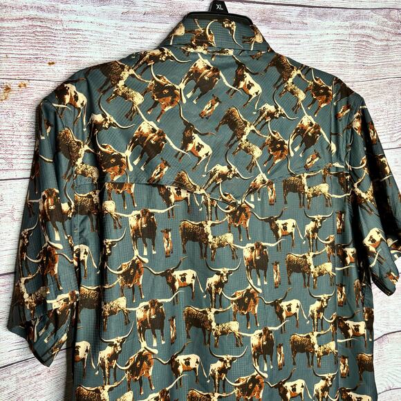 Rock & Roll Denim Men's Longhorn Lightweight Slate Button Down Shirt Size Large - Picture 8 of 11